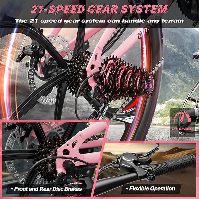 Betterland 26 Inch Folding Mountain Bike, 21 Speeds Full Suspension Foldable Bikes, Dual Disc Brake, High Carbon Steel Frame and Non-Slip Quick Release tire Bicycle for Adult