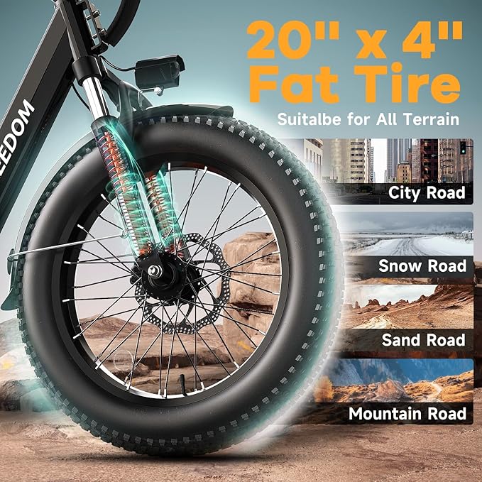 1500W Peak Electric Bike for Adults, 48V 20Ah Removable Battery Max Range 80Miles & 30MPH Electric Bicycle, 20''ร4.0" Fat Tire Ebike,Fast Cargo Ebikes,Commute Mountain E-Bike UL Certified