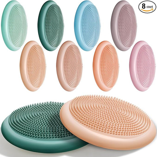 Libima 8 Pcs Wiggle Seat for Sensory Kids Flexible Wobble Cushion Non Slip Balance Disc with Inflation Pump for Adults Core Strength Physical Exercise Improve Posture School Home Office