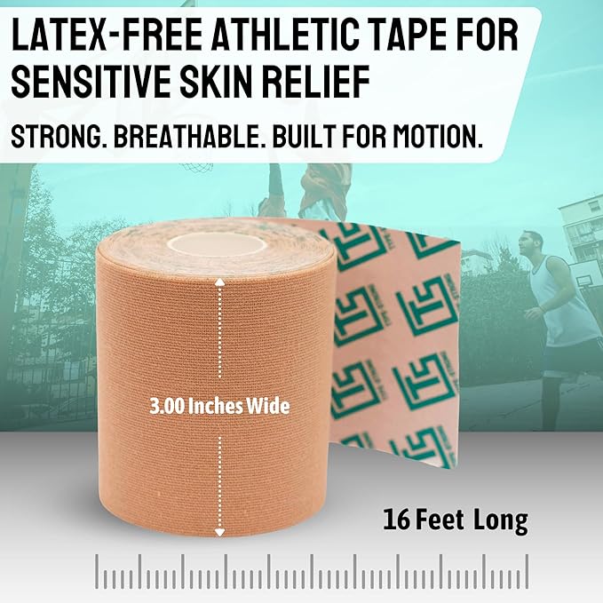 Kinesiology Tape Roll, Athletic Tape for Knees, Ankles, Shoulder. 16FT Extra Wide Tape Breatheable Material, Waterproof, Sweatproof for Sensitive Skin. Injury Recovery & Support Tape