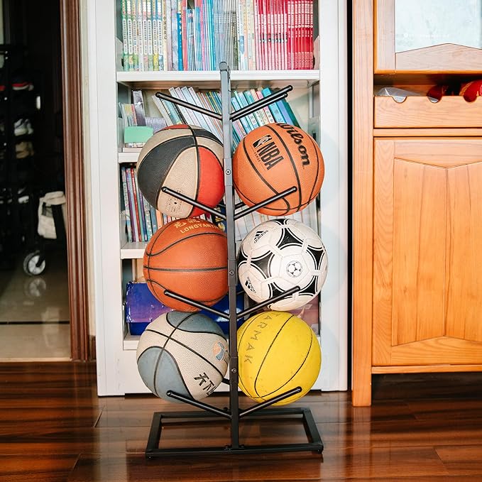 GENMOUS 8-Ball Basketball Holder - 34.5" Tall Double Side Metal Rack Display Stand for Basketball, Football, Volleyball Storage - Sports Decor for Home, Garage, Indoor, Outdoor Ball Storage