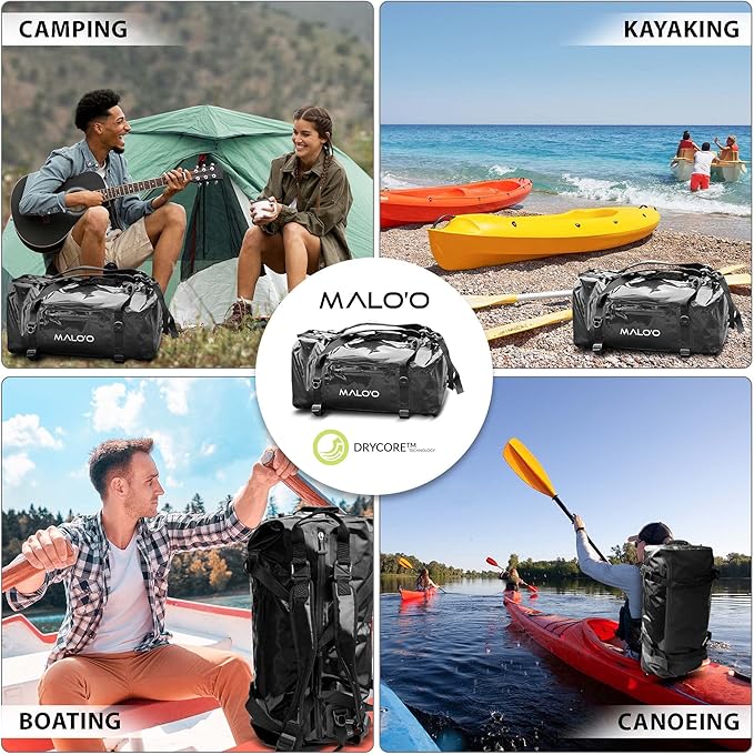 Malo'o Airtight Waterproof Adventure Duffle - Ideal for Kayaking, Camping, Beach, Fishing, Boating, Hiking - Water-Tight Zipper