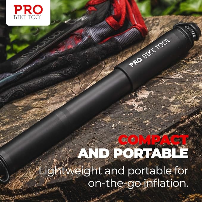 Pro Bike Tool Mini Bike Pump - Compact and Portable Bicycle Tire Pump for Fast Inflation - Compatible with Presta and Schrader Valves - Lightweight and Durable Design - Essential Bicycle Accessories