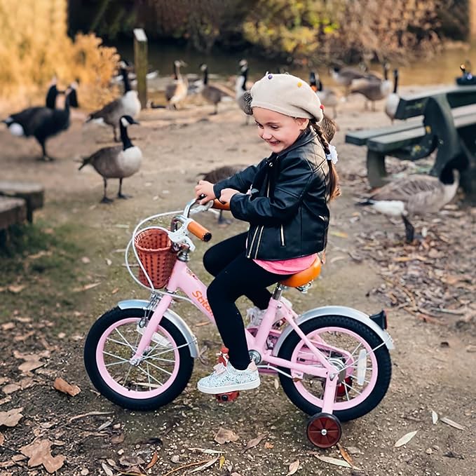 JOYSTAR Vintage Kids Bike with Training Wheels & Basket, 12 14 16 Inch Girls Bike for 2-7 Years Old, Children Bicycles, Multiple Colors
