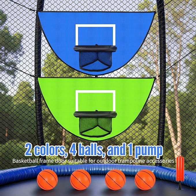 2PCS Large Trampoline Basketball Hoop Set 35.4"×19.7" with 4 Mini Balls and 1 Pump-Indoor & Outdoor Game-Easy to Install-Trampoline Accessories for Kids (Blue & Green)