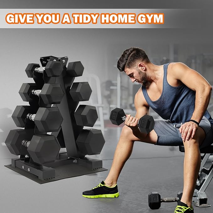 Rubber Coated Hex Dumbbell Weight Sets and Storage Rack, 100LBS Set or 150LBS Set, 5-20 lbs Pairs or 5-25 lbs Pairs