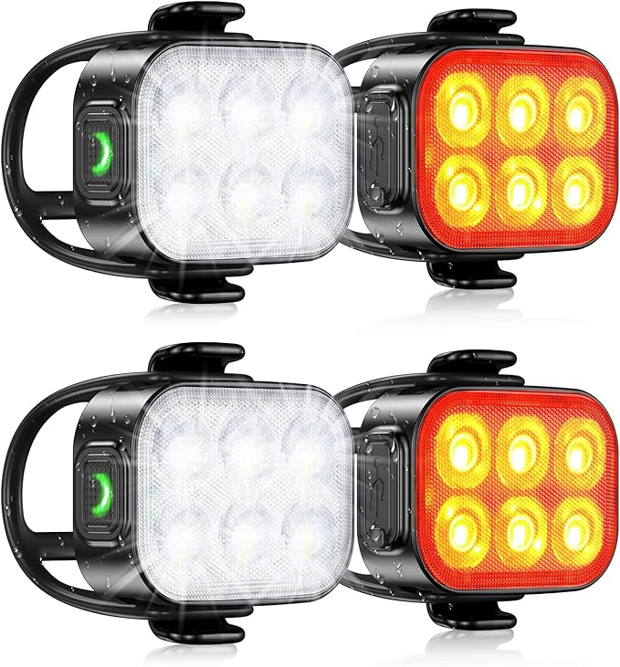 Bike Lights for Night Riding, USB Rechargeable Bike Lights Front and Back, Waterproof IP65 Bicycle Light, 4+6 Modes Bike Headlight and Tail Light Set,1.5 Hrs Fast Charging, Easy to Install