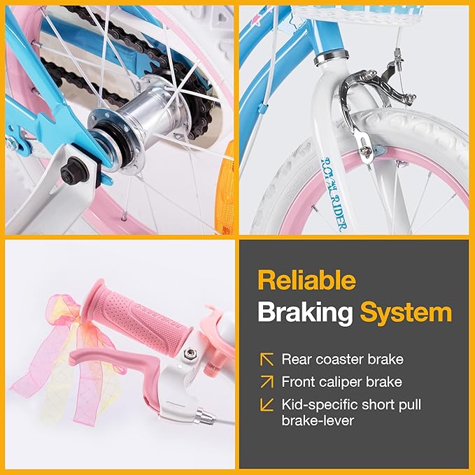 RoyalBaby Girls Bike EZ Bike Stargirl Training Free Balance to Pedal Easy Learning Bicycle, 12-20 Inch for Toddlers & Big Kids.