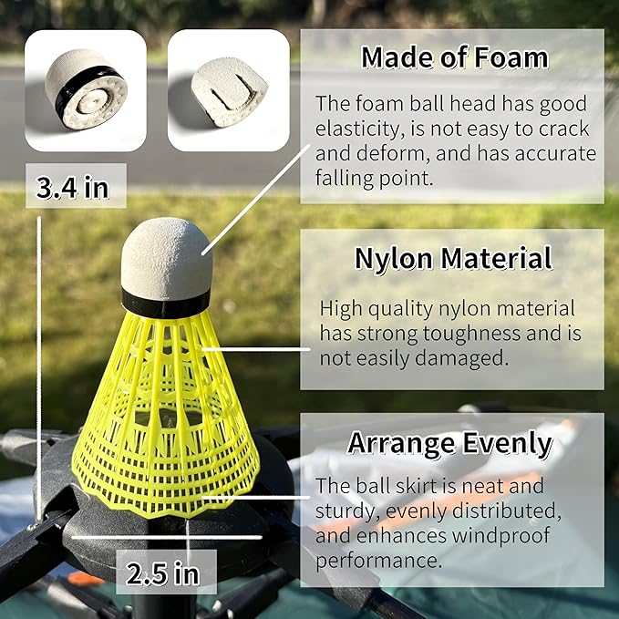 12 Packs Nylon Badminton Shuttlecocks Birdies Nylon Feather Shuttlecocks Badminton Birdies Great Stability & Durability Indoor Outdoor Sports Hight Speed Training