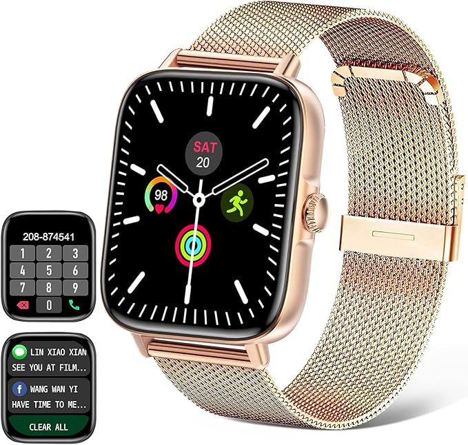 Smart Watch for Men Women (Answer/Make Call) - 1.9" Full Touch Screen Smartwatch iOS Android Compatible, Fitness Tracker Watch with Heart Rate Sleep Monitor, BP, SpO2, Step Counter (Steel Gold)