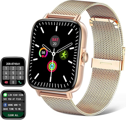 Smart Watch for Men Women (Answer/Make Call) - 1.9" Full Touch Screen Smartwatch iOS Android Compatible, Fitness Tracker Watch with Heart Rate Sleep Monitor, BP, SpO2, Step Counter (Steel Gold)