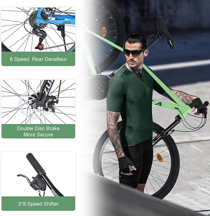 Mountain Bike 26 inch 24 Speed Dual Disc Brake MTB Front Suspension Fork Mountain Bicycle for Adult Men Women Outdoor Cycling