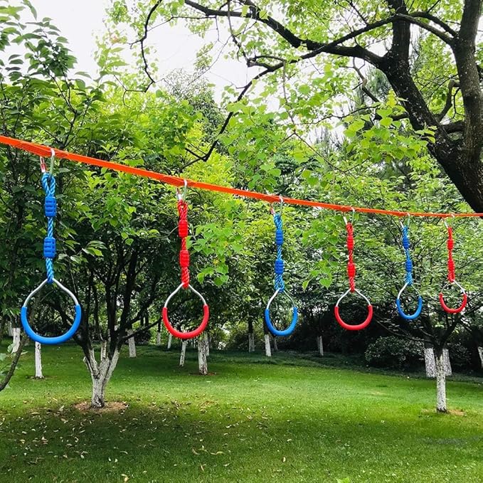 Ninja Ring Fitness Gymnastic Ring Climbing Bar Workout Outdoor Backyard Playground Training Equipment Play Set, Jungle Gym Fist Hanging Swing Monkey Bars Ninja Warrior Obstacle Course Trapeze Playsets