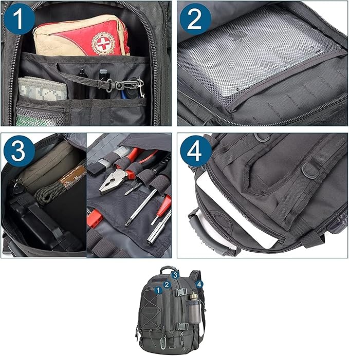 Expandable 40-64L Military Tactical Backpack 3 Day Bag Hiking Gym Sport Camping