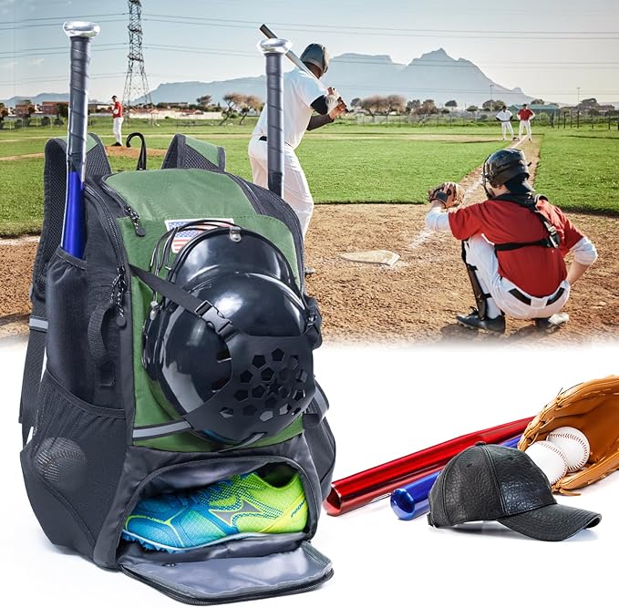 Baseball Backpack for Youth, Boys, Adults - Bat and Softball Equipment Bag With Glove Holder, Helmet, Shoes Compartment - T-Ball Accessories and Baseball Gifts