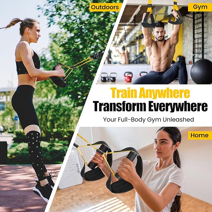 Home Suspension Training Kit with Suspension Trainer, Straps & Bands – Adjustable Full-Body Workout System for Home Gym, Yoga, Pilates, Travel | Compact Design