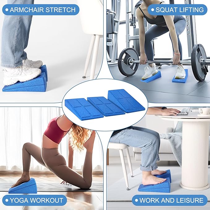 Slant Board Squat Wedge for Calf Stretching,3 Pcs 12" x 6.3" Foot Stretcher Balance Board for Plantar Fasciitis, Adjustable Foam Slant Board Wedge Great for Exercises