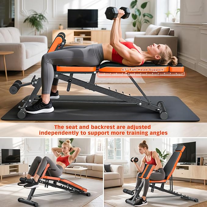 XDDIAS Roman Chair, Adjustable Weight Bench Back Extension Machine for Home Gym, 1000LBS All-in-One Sit Up Bench with Dumbbell Rack, Incline, Decline, and Flat Bench for Hyperextension, Core, Glute