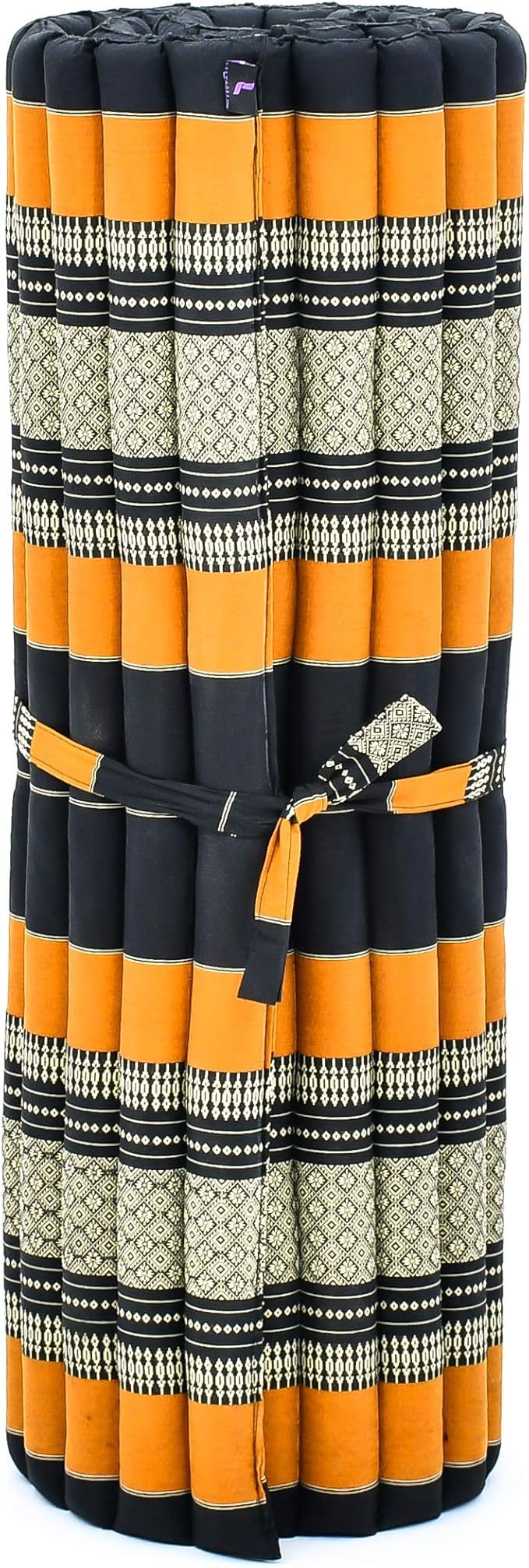 Leewadee - Kapok Roll Mat – Handcrafted Folding Sleep & Relaxation Mattress from Thailand, Ideal as Guest Bed, Camping Mat, Yoga Mat or Traditional Futon, 75 x 39 inches, Black Orange
