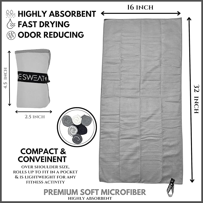 We Sweat’s (6 Pack) Microfiber Gym Towels, Silver ION Odor-Free Absorbent Fiber, Fast Drying Men & Women Workout Gear for Body Sweat, Towels, Sports Exercise Fitness Gear