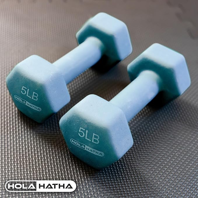 HolaHatha 2, 3, 5, 8, and 10 Pound Neoprene Dumbbell Free Hand Weight Set with Rack, Ideal for Home Exercises to Gain Tone and Definition, Pastel