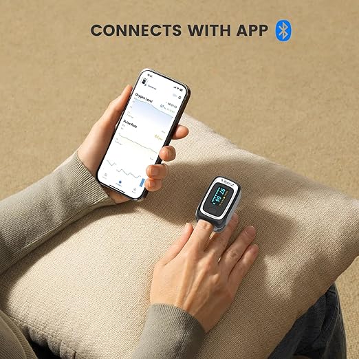 Bluetooth Fingertip Pulse Oximeter, Vibeat SPO2 Monitor with Vihealth APP, Portable Finger Oxygen Sensor with Pulse Rate, Batteries and Lanyard Included, Black