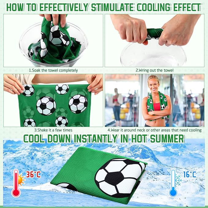 24 Pcs Sports Cooling Towels Baseball Basketball Softball 40 x 12 Inch Breathable Soccer Football Volleyball Microfiber Ice Towel Fast Drying for Sport Party Favors Team Gift(White,Soccer)