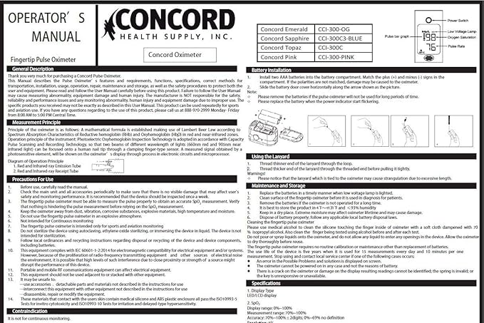 Concord Fingertip Pulse Oximeter with Reversible Display - Blood Oxygen Saturation Monitor with Carrying Case, Batteries and Lanyard - Easy to Use, Accurate SpO2 & Pulse Measurement (Emerald)