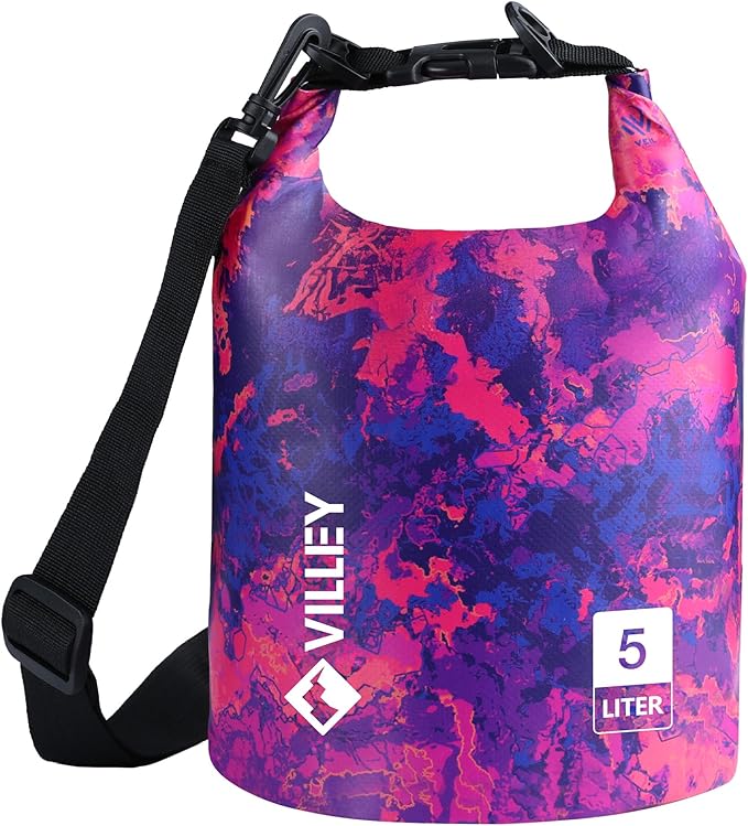VILLEY Dry Bag Waterproof 5L Roll Top Sack Keeps Gear Dry Lightweight Sack for Kayaking Boating Camping Swimming and Beach Adventures Red Camo
