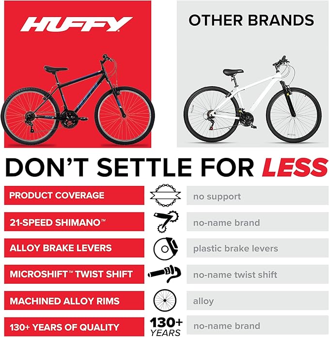 Huffy Stone Mountain Hardtail Mountain Bike for Boys/Girls/Men/Women, 20"/24"/26" Sizes, 6 or 21 Speed Shimano Twist Shifting, Front or Dual Suspension, Comfort Saddle, Sleek Colors