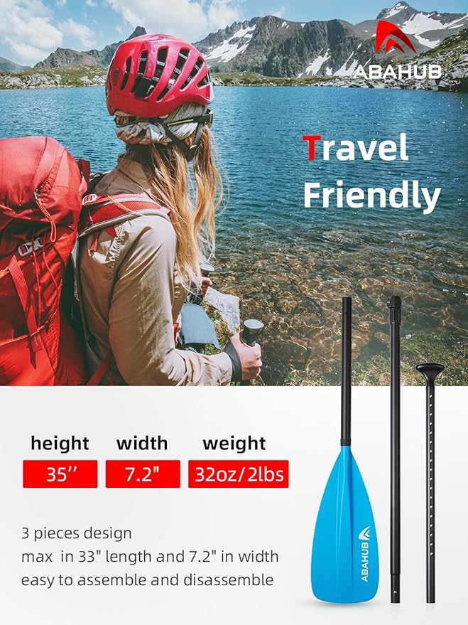Abahub SUP Paddle - 3 Piece Adjustable Paddles - Lightweight Stand-up Paddle Oars for Paddleboard, Adjustable Aluminum Alloy Shaft 68" - 84", Black/Blue/Green/Orange/Red/Yellow Plastic Nylon Blade