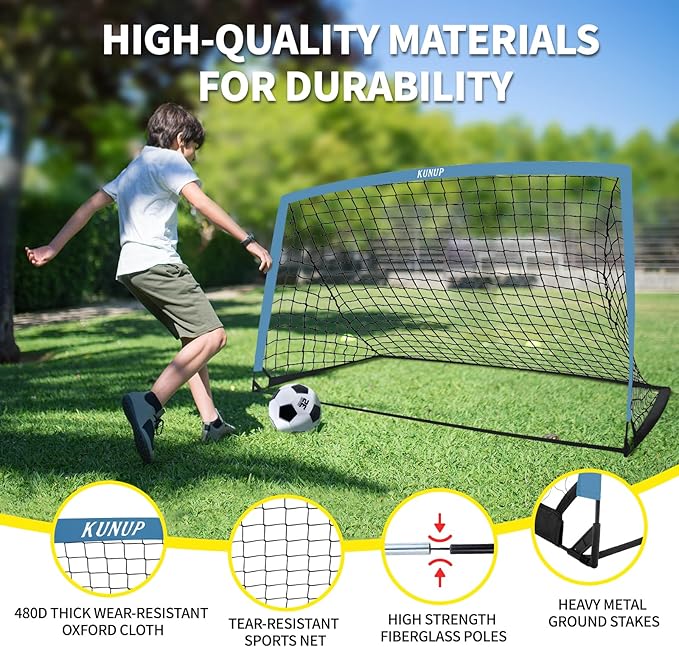2 Pack Kids Soccer Goal for Backyard Set 6x4FT Portable Pop Up Soccer Net Training Equipment with Soccer Ball, Training Dice Mat, Cones and Carry Bag for Youth Toddler Teams Indoor Outdoor Sport Game