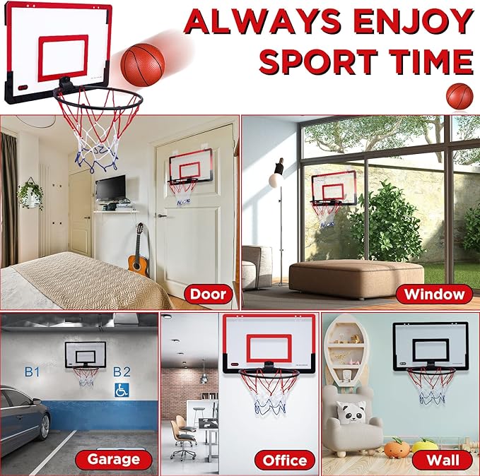 Sosation 2 Pcs Mini Basketball Hoop with 4 Basketball, Sticky Hook, Pump, Indoor No Drilling Basket Ball Hoop Decompress Game for Kid Adult Gift