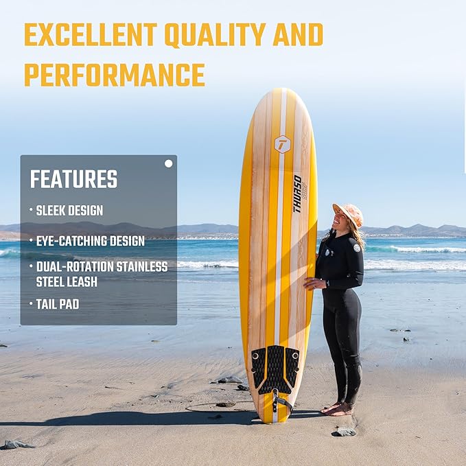 Thurso Surf 7/8 ft Soft Top Foam Beginner Surfboard for Adults and Kids Perfect Longboard for Surfing Beach Fun and Water Sports Lightweight and Durable Modern Design for All Levels of Surfers