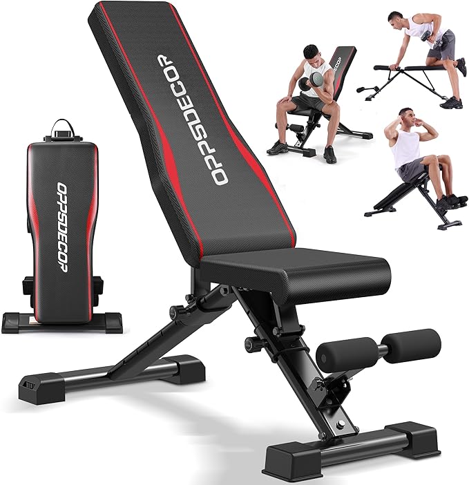 OPPSDECOR Fitness Weight Bench, 900LBS Adjustable Incline/Decline/Flat Bench with Quick Folding & Setup, Strength Training Bench Press Bench for Home Gym Full Body Workout