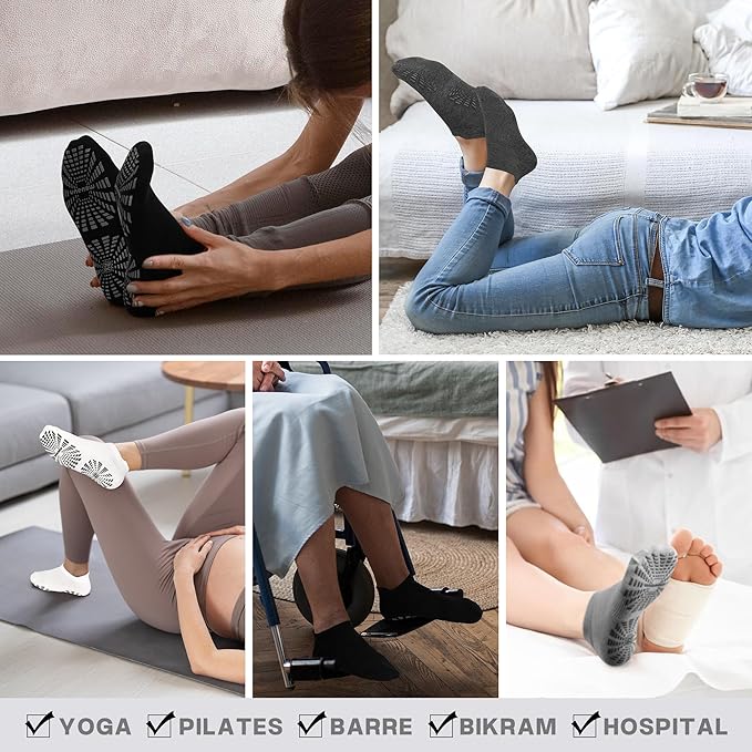 unenow 5 Pairs Pilates Socks for Women Non Slip Socks with Grips for Yoga Hospital Barre Barefoot