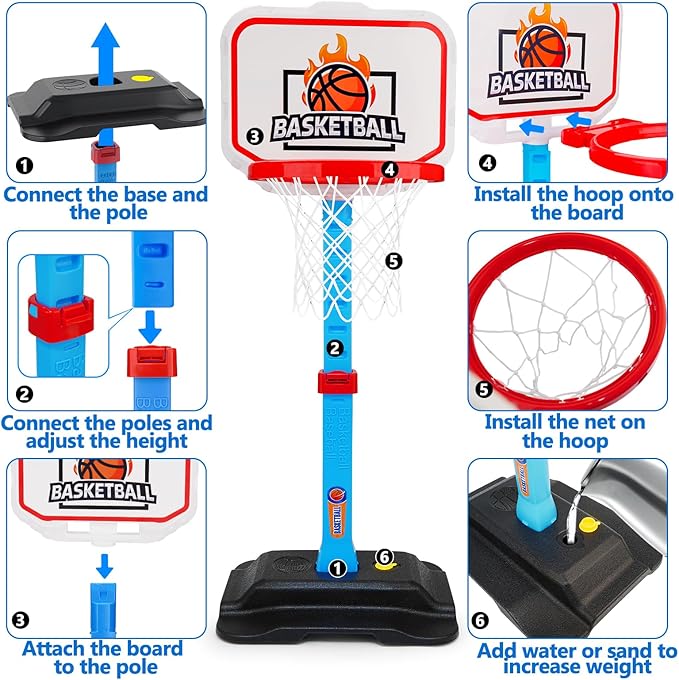 Toddler Basketball Indoor Toys for Age 1-3, Mini Adjustable Kids Basketball Hoops with Ball Pump Outdoor Pool Basketball Goal Sports Outside Play Toys for 1 2 Year Old Baby Boys Girls Birthday Gifts