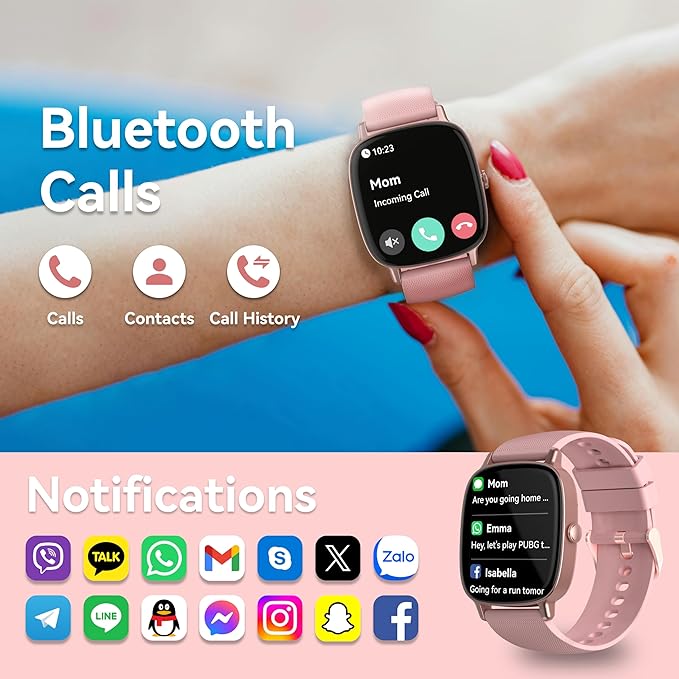 Smart Watches for Women (Answer/Make Calls), 1.85" HD Screen IP68 Waterproof, Fitness Tracker for iPhone Android Phones, Heart Rate Sleep SpO2(Blood Oxgen) Monitor 100+ Sports, 2 Straps