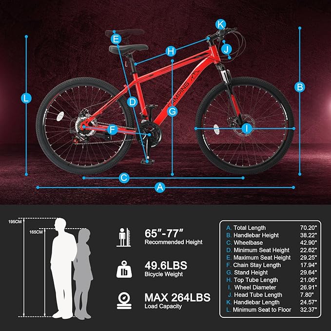 26/27.5" Mountain Bike 21 Speed Bikes for Adults, Men & Women Mountain Bike with High Carbon Steel Frame, All-Terrain Tires, Double Disc Brake and Suspension Fork