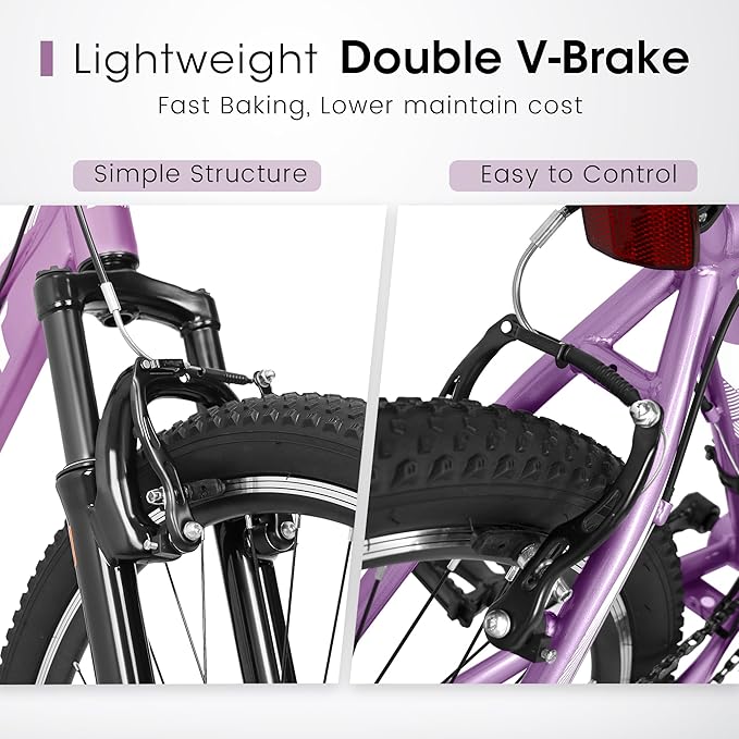 24 26 Inch Women Girls Mountain Bike, Disc/V Brakes 21 Speeds Women Bike, Sturdy Steel Frame and Suspension Fork, Stylish Adult and Teens Bicycle for Urban Trail Snow Commuter