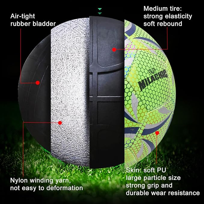 Soccer Ball, Glow in The Dark Soccer Ball Size 3/4/ 5 with Pump, Glowing Luminious Soccer Balls Gifts for Teens, Youth, Men, Women Indoor-Outdoor Soccer Training