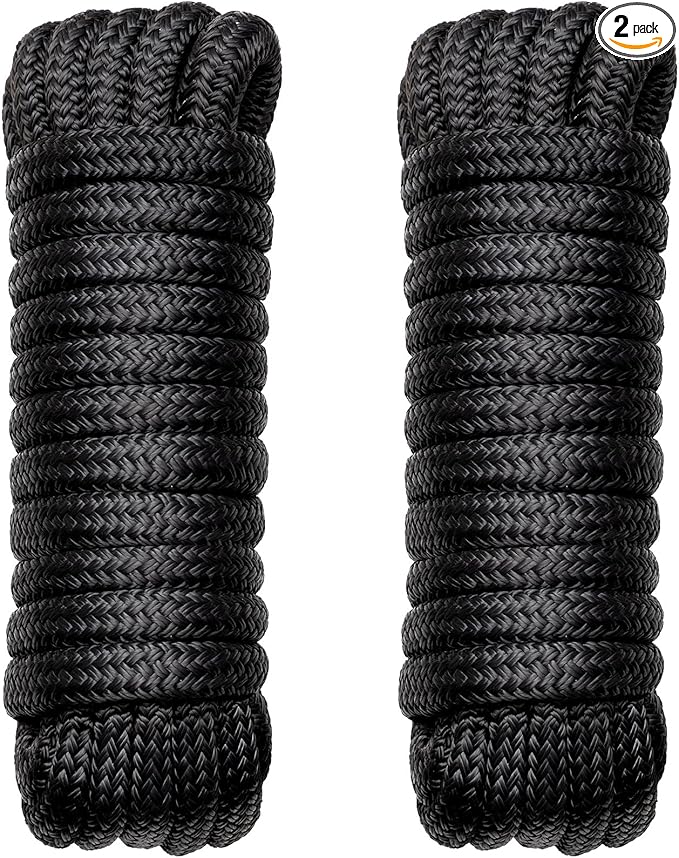 Boat Dock Lines Marine Rope - 1" x 35ft with Pre-Spliced 24" Loop Double Braided Nylon Ropes Bumper Tie Mooring Line for Boats Docking Pontoon Boating Accessories - 2 Pack