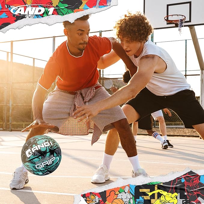 AND1 Supreme Grip Official Regulation Size 7 (29.5 inches) Rubber Basketball - Deep Channel Construction Streetball, Made for Indoor Outdoor Games