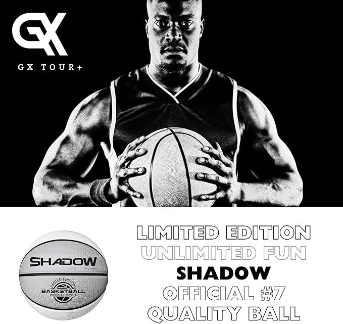 Shadow Limited Edition Basketball, Regulation Size 7, 29.5 inches, White Grey. Indoor and Outdoor. Great Gift idea.