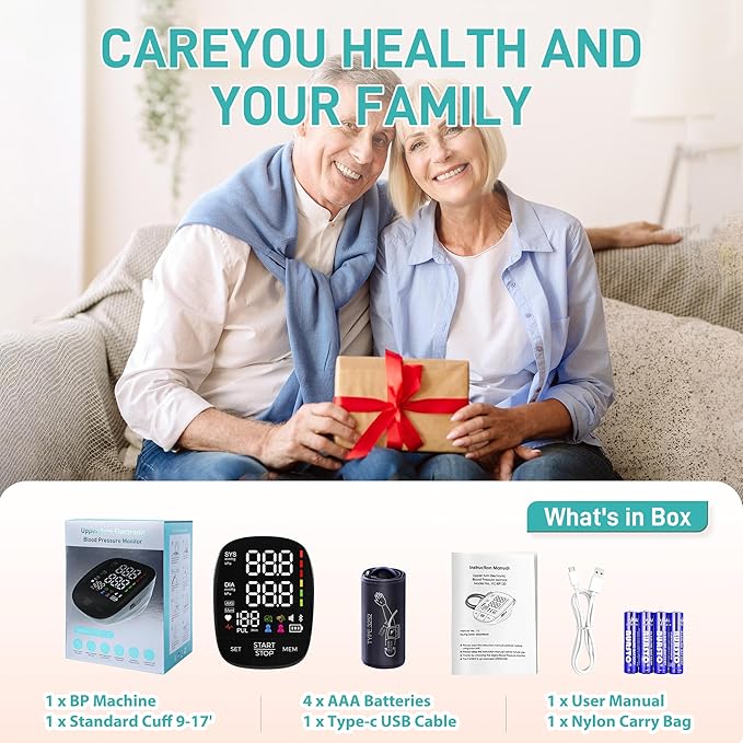 huangirl Blood Pressure Monitor Upper Arm, Automatic Blood Pressure Cuff with Large Cuff - Blood Pressure Monitors for Home Use, Talking Blood Pressure Monitor, 240 Memories for 2 Users