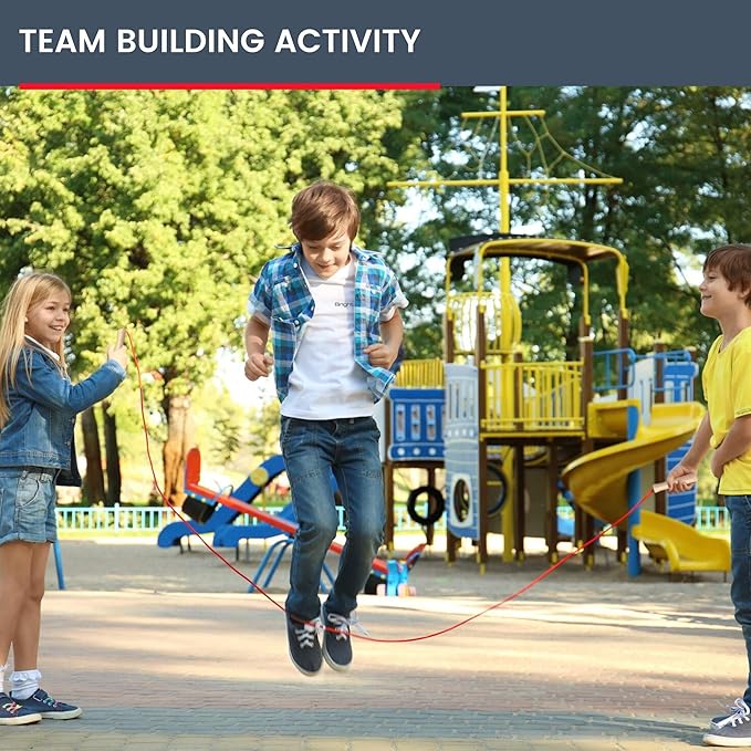 16 FT Long Jump Rope for Kids, Multiplayer, Adjustable | Classic Look Wooden Handle | Durable Kids Jumping Rope, Skipping Rope, Outdoor Fun, Party Game, Birthday Gift