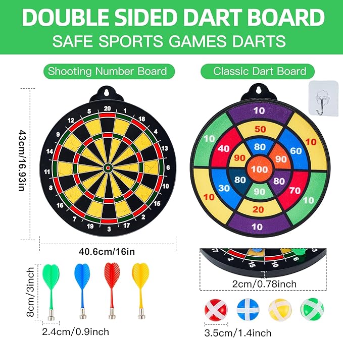 16in Large Size 2in1 Double-Sided Magnetic Dart Board,with 12 Magnetic Darts+12Sticky Balls,Safe Dart Game Set for 3-12 Year Old Kids and Adults,Fun Family Game Friends Gifts