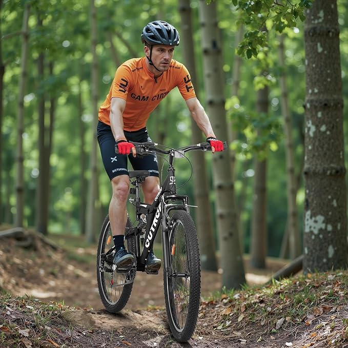 26 Inch Mountain Bike, 7-Speed High-Carbon Steel/Aviation Grade Frame with Dual Suspension, Adjustable Ergonomic Seat for Adults