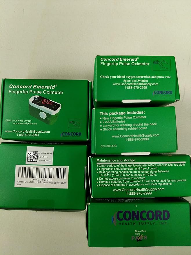Concord Fingertip Pulse Oximeter with Reversible Display - Blood Oxygen Saturation Monitor with Carrying Case, Batteries and Lanyard - Easy to Use, Accurate SpO2 & Pulse Measurement (Emerald)