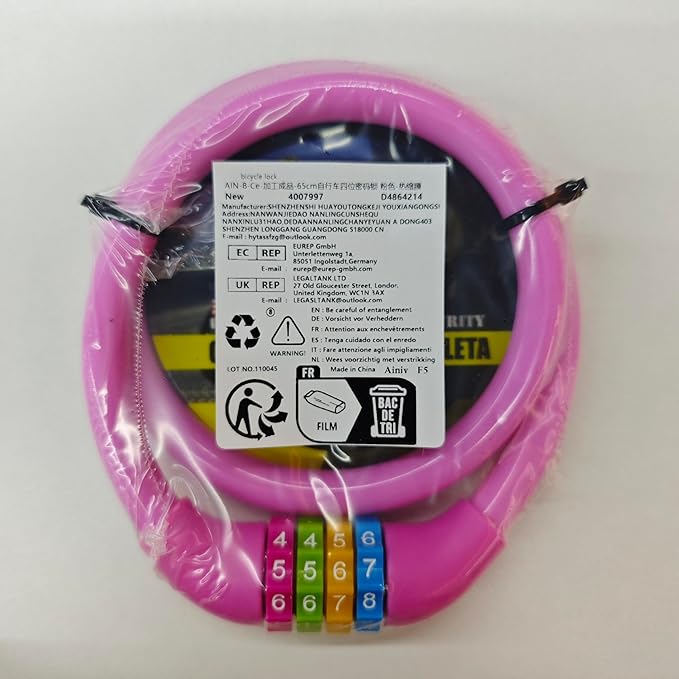 Bike Lock, 25 inch Bike Lock Cable, Portable Anti Theft 4 Digits Codes Cable Locks, Resettable Combinations Coiling Bicycle Lock for Bike, Motorbike, Scooter, Skateboard, Gate, Fence (Pink